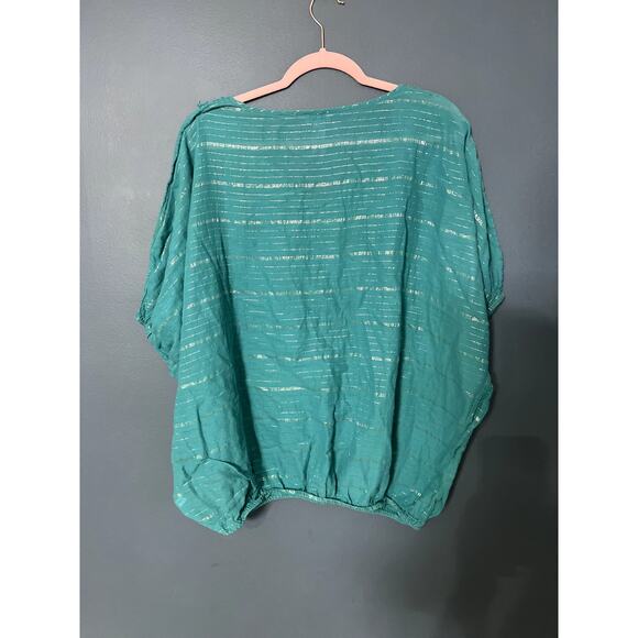 Monroe and Main Blue Boho Oversized Metallic Threading Tassels Lace V-neck - Picture 2 of 7